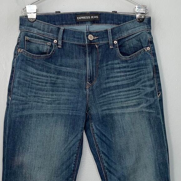 Express Size 10 Dark Wash Stretch Denim Jeans Western Slim Flare Mid Rise 2000s - Picture 2 of 12